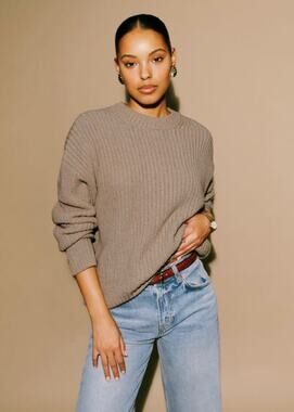 Reformation Sam Cotton Cashmere Oversized Crew Sweater Sand Size Small